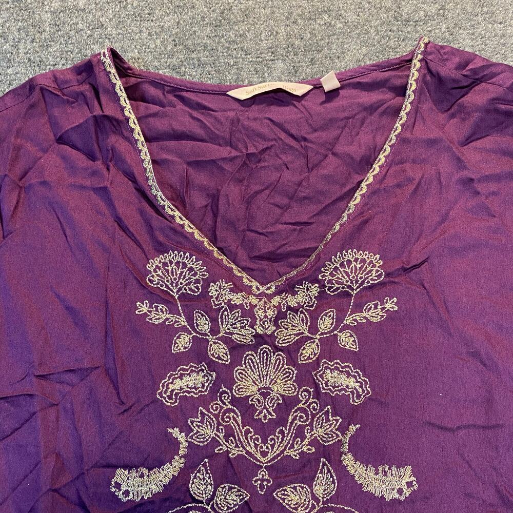 Soft Surroundings Idaira Women Medium Purple Flowy Tunic Embroidered Top Blouse - Picture 3 of 9